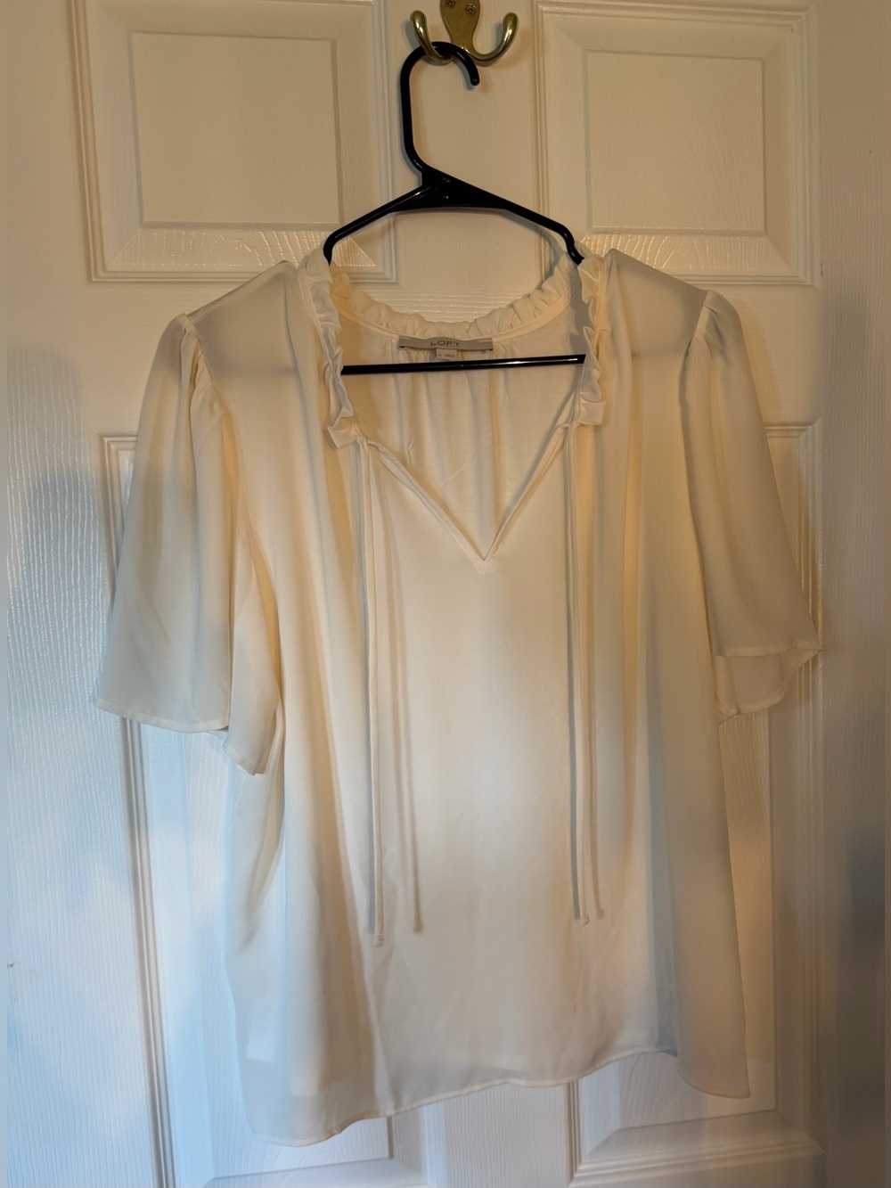 LOFT Cream Ruffle-Neck Blouse